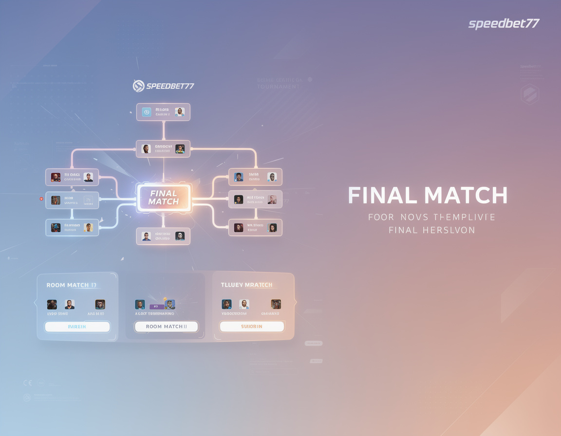 Ilustrasi template poster turnamen dan info final untuk turnamen game online speedbet77 dengan bracket dan room match